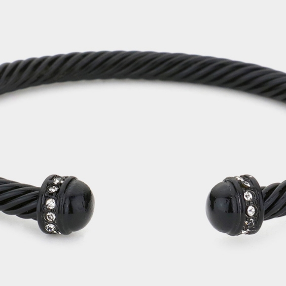 Black Twist Rope Cable Style Cuff Bracelet Bangle Metal Fashion Accessory Bling - Picture 2 of 2